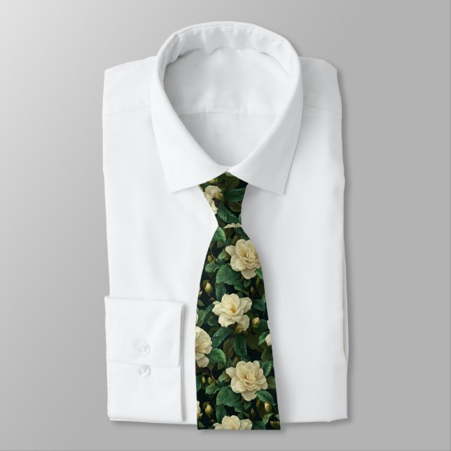 Unique Mens Accessories Gardenias Floral Tie (Tied)