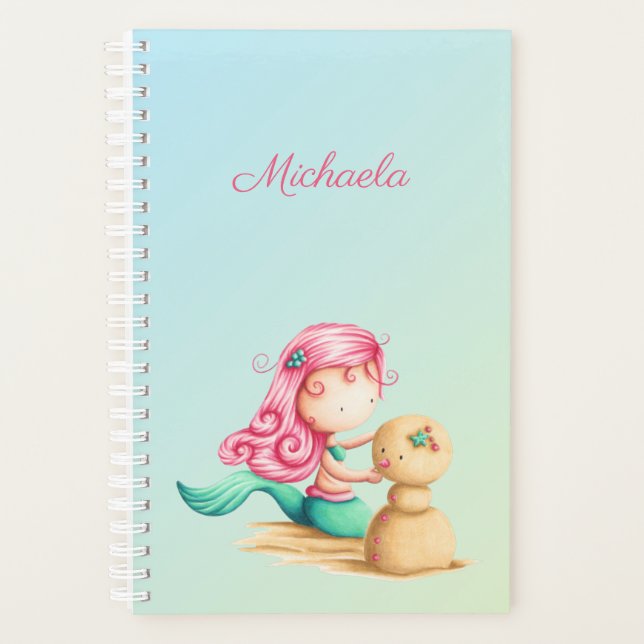 Unique Mermaid with pink hair and sandman Planner (Front)