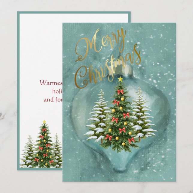 Unique Merry Christmas Trees Ornament Snow  Holiday Card (Front/Back)
