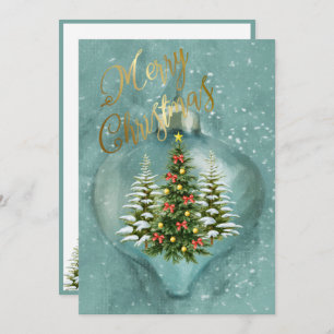 Unique Merry Christmas Trees Ornament Snow  Holiday Card
