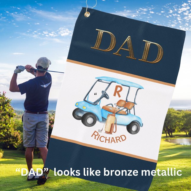 Unique Metallic Look DAD Golf Cart Monogram Name Golf Towel (Creator Uploaded)