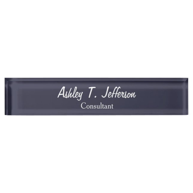 Unique Midnight Blue Script Classical Handwriting Nameplate (Front)