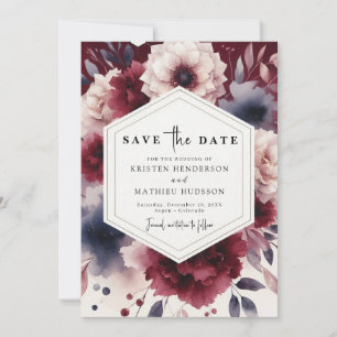 Unique Minimal Burgundy Wedding Save The Date
