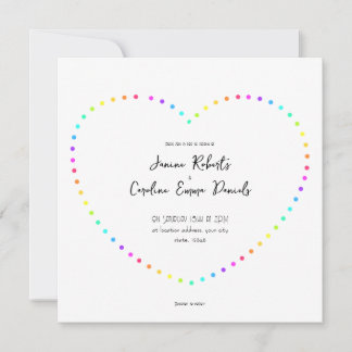 Unique Minimal Rainbow Dots Heart LGBT Wedding Invitation