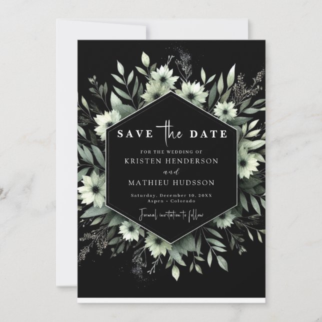 Unique Minimal Watercolor Sage Green Wedding  Save The Date (Front)