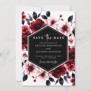 Unique Minimalist Crimson Red Wedding Save The Date