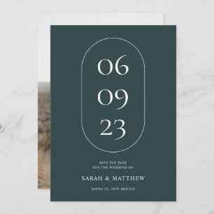 Unique Minimalist Dark Teal Green Photo Wedding Save The Date