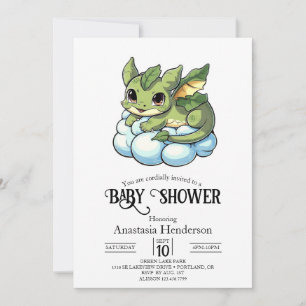 Unique Minimalist Digital Dragon Baby Shower Invitation