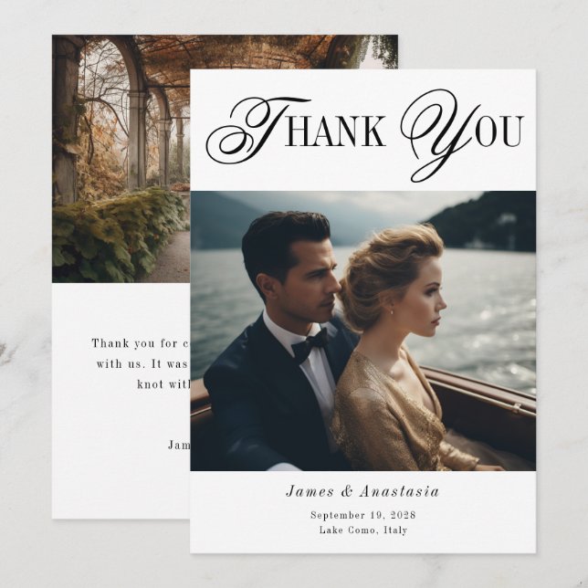 Unique Minimalist Elegant 2 Photo Wedding Thank You Card (Front/Back)