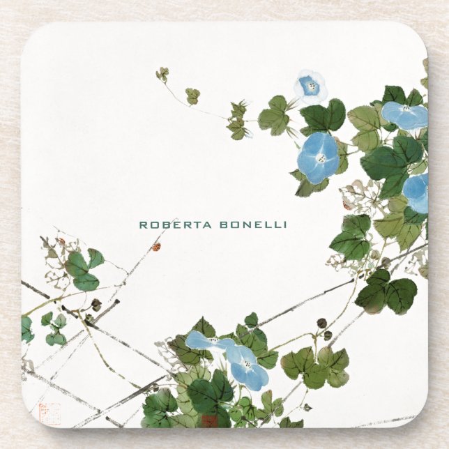 Unique Minimalist Floral Name Lithograph Elegant Coaster (Front)