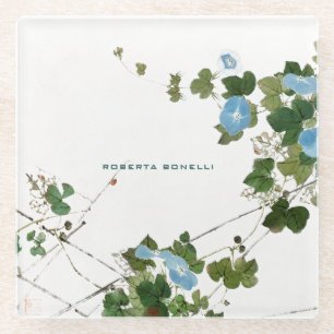 Unique Minimalist Floral Name Lithograph Elegant Glass Coaster