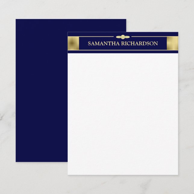 Unique Minimalist Navy Blue And Gold Name Card (Front/Back)