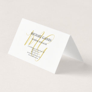 Unique Minimalist Plain Gold Colour Monogram White Business Card