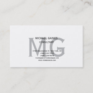 Unique Minimalist Plain Grey Monogram Black White  Business Card