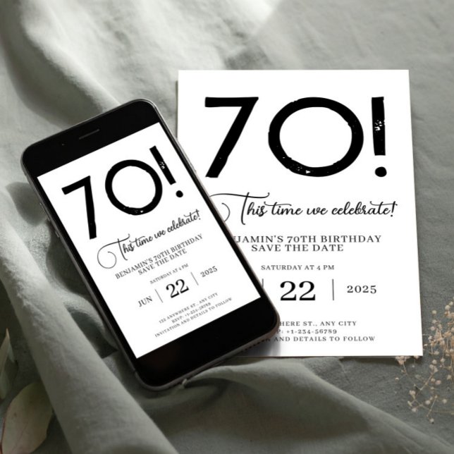 Unique Minimalist Save The Date 70th Birthday Invitation (Creator Uploaded)