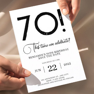 Unique Minimalist Save The Date 70th Birthday Invitation