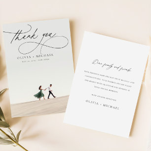 Unique Minimalist Script Photo Wedding Thank You Card