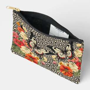 Unique Mixed Media Floral Butterflies Accessory Pouch