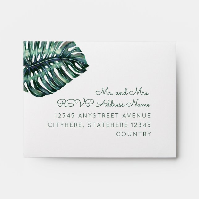 Unique Mod Tropical Monstera Palm Leaf RSVP Envelope (Front)