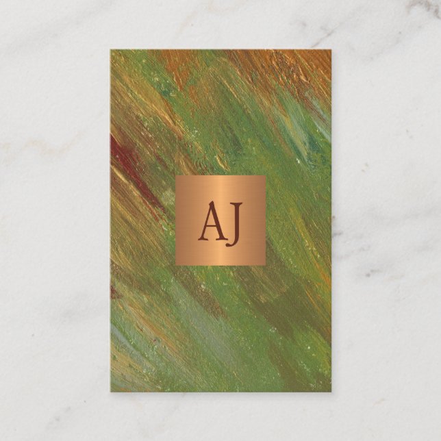 Unique modern abstract brushstrokes gold monogram business card (Front)