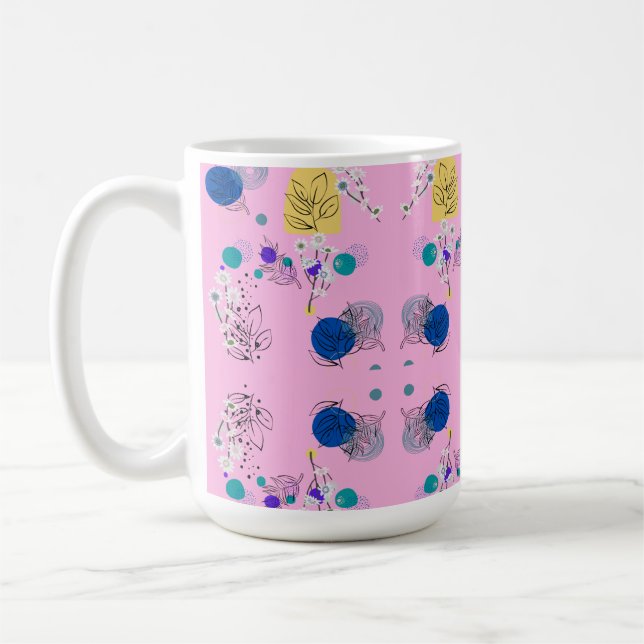 Unique Modern acolorful bstract flowers on pink Coffee Mug (Left)