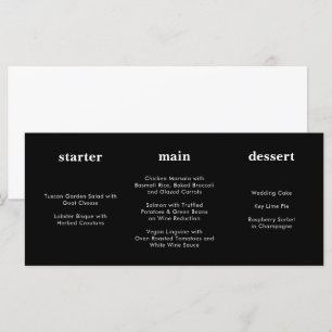 Unique Modern All Black Horizontal Wedding Menu