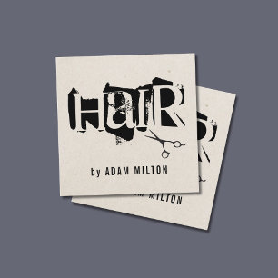 Unique Modern Beige Black Scissors Hair Stylist Square Business Card