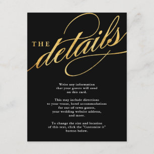 Unique Modern Black & Gold Script Insert Cards
