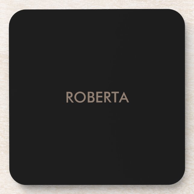 Unique Modern Black Grey Add Own Name Coaster (Front)