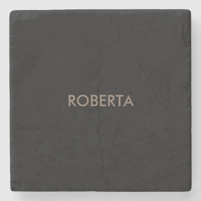 Unique Modern Black Grey Add Own Name Stone Coaster (Front)