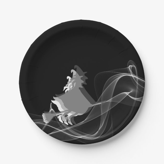 Unique Modern Black & White Halloween Witch Paper Plate (Front)