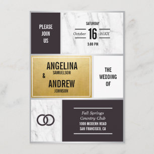 Unique Modern Black White Marble Gold Wedding Invitation