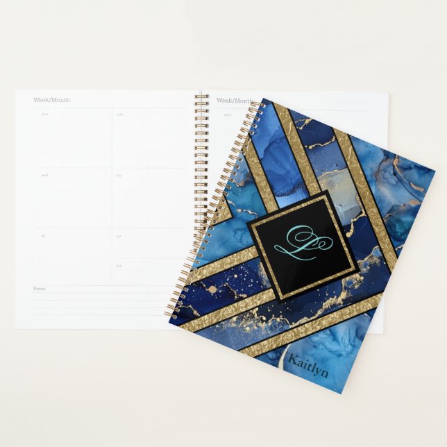Unique Modern Blue Gold Geometric Planner (Display)