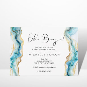 Unique Modern Blue Oh Boy baby shower Invitation