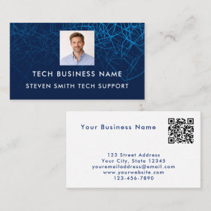 Unique Modern Blue Photo QR Code Tech Professional Calling Card