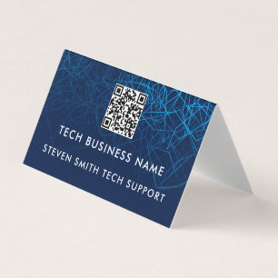 Unique Modern Blue QR Code Custom Tech Business Card