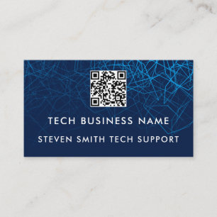 Unique Modern Blue QR Code Custom Tech Business Card
