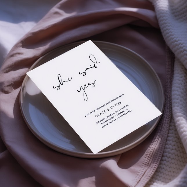Unique Modern Calligraphy She Said Yes Engagement Invitation (Creator Uploaded)