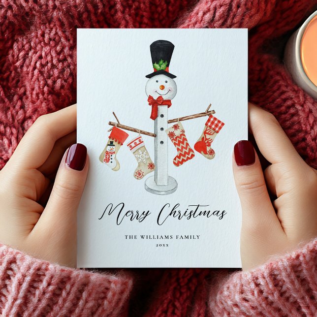Unique Modern Christmas Snowman Non-Photo Holiday Card (Modern Christmas Snowman  Holiday Card)