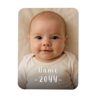 Unique Modern Custom Baby Photo with Editable Text Magnet