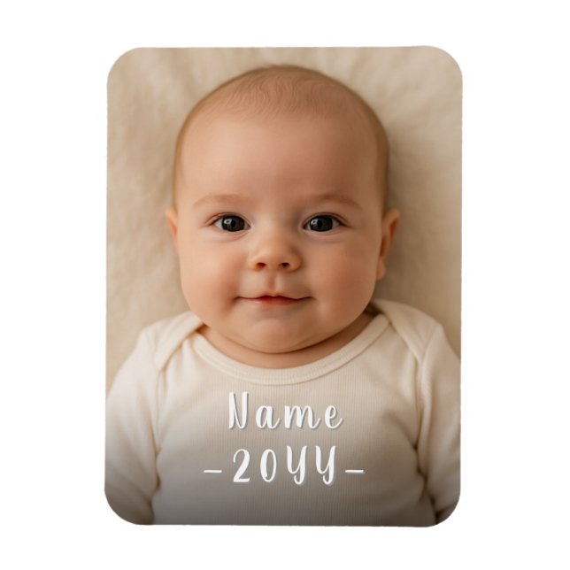 Unique Modern Custom Baby Photo with Editable Text Magnet (Vertical)