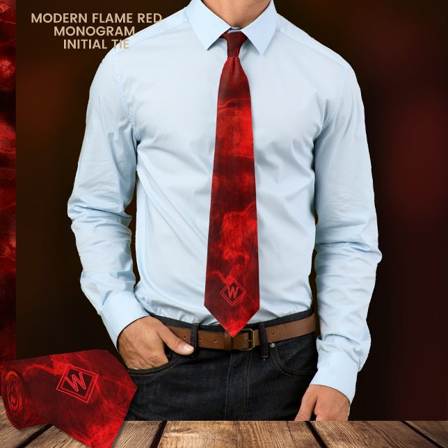 Unique Modern Flame Red Monogram Initial Neck Tie (Unique Modern Flame Red Monogram Initial Neck Tie)