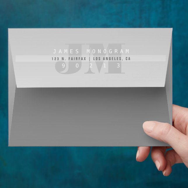 Unique Modern Grey Monogrammed Return Address Envelope (Hand)
