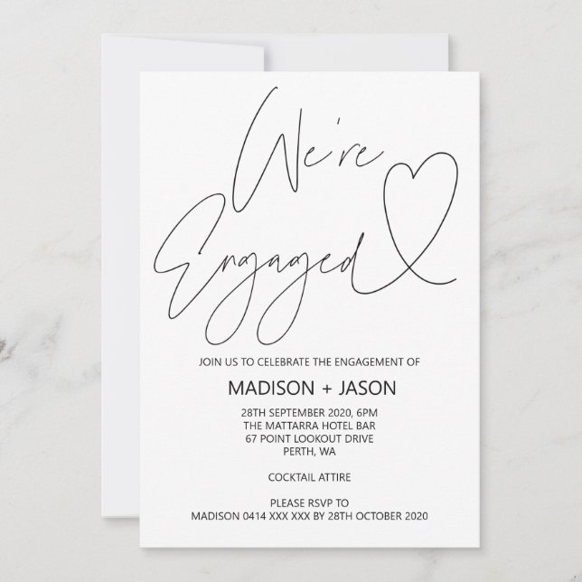 Unique Modern Heart Engagement Party Invites (Front)
