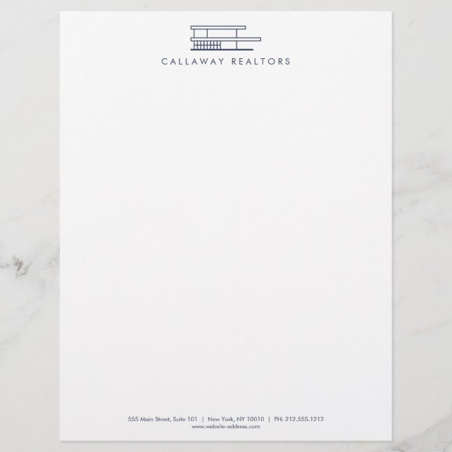 Unique Modern Home Logo Navy/White Real Estate Custom Letterhead (Front)