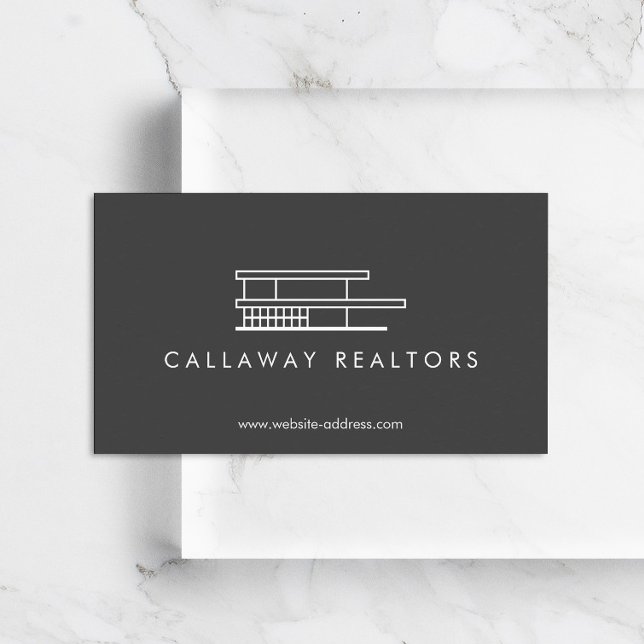 Unique Modern Home Logo on Dark Grey Real Estate Business Card (Creator Uploaded)