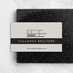 Unique Modern Home Logo on Grey Real Estate Business Card