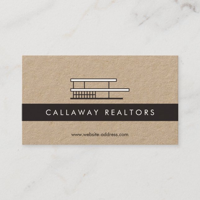 Unique Modern Home Logo Real Estate Kraft Business Card (Front)