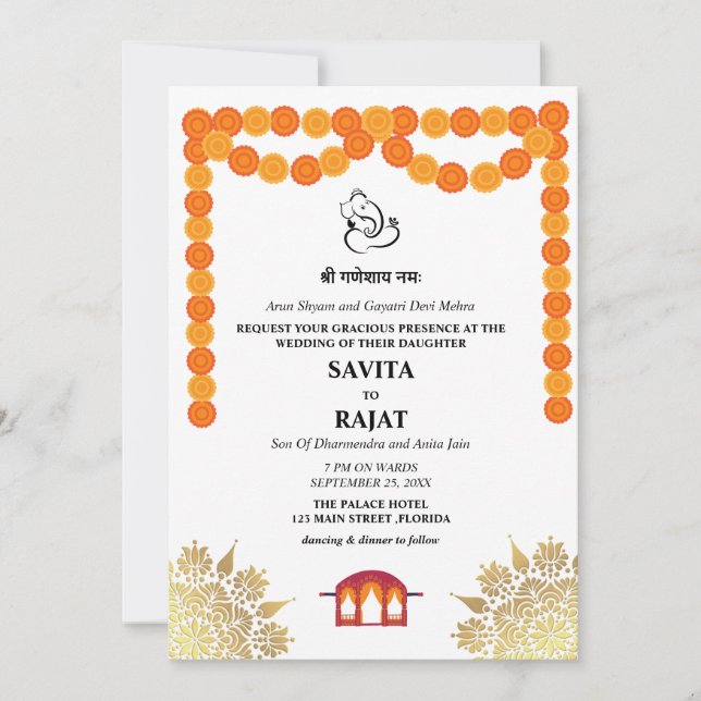 Unique Modern Indian Wedding Invitation  (Front)