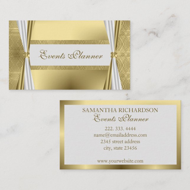 Unique Modern Luxury White And Gold Geometric Business Card (Front/Back)